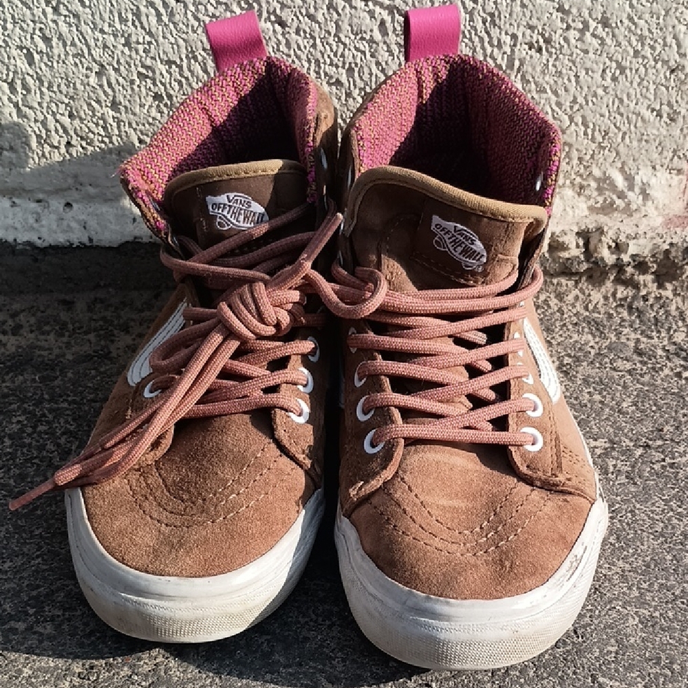 Vans Suede Brown High-Tops with Pink Highlights